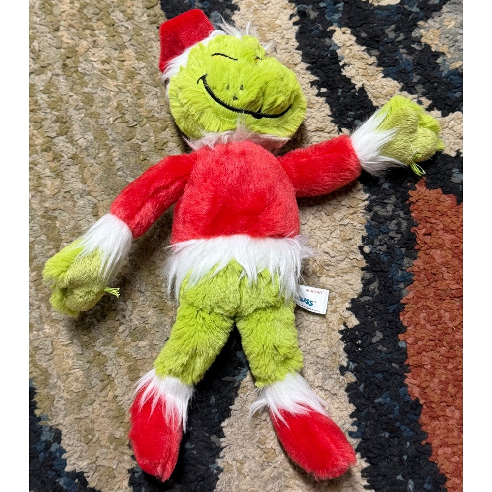 Aurora Dr. Seuss The Grinch Santa Plush Green Red Holiday Stuffed Toy 12 Inch